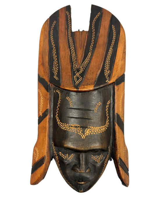 Embrace the allure of fashion and culture with this exquisite mask, handcrafted with intricate patterns and detailing, a true testament to artistry and craftsmanship. Available at the hearing clinic at Allard Audiology.