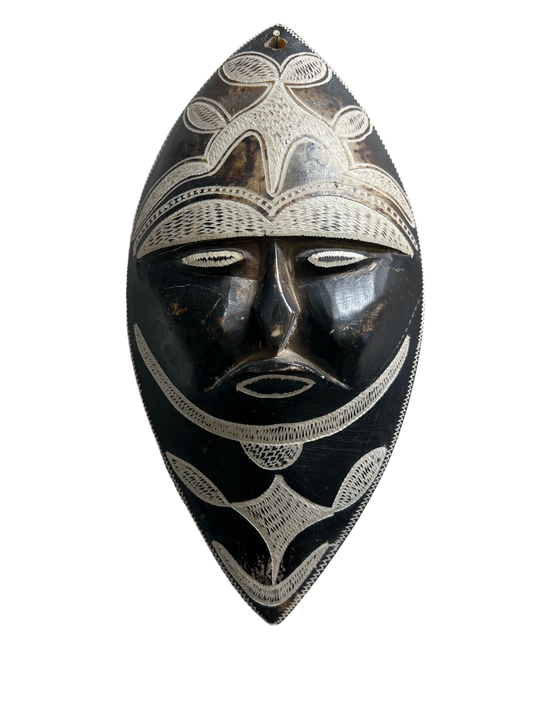 The exquisitely crafted mask, a true work of art inspired by the beauty of natural materials, handcrafted with precision and creativity to capture attention with its intricate patterns and elegant design, available at the hearing clinic at Allard Audiology.