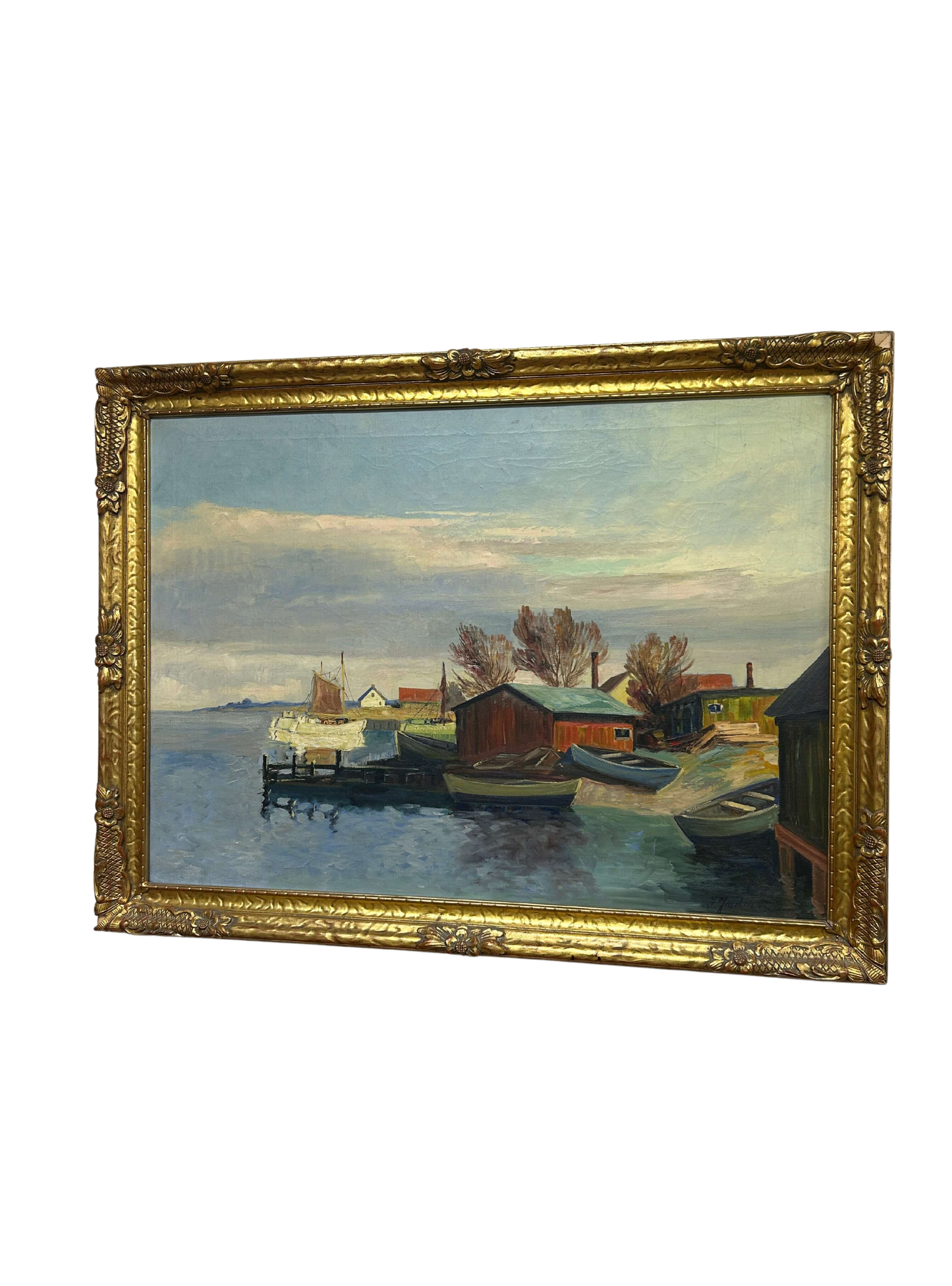 This extraordinary painting, elegantly framed, captures the tranquility of a serene boat and cottage scene in mesmerizing shades, available at the hearing clinic at Allard Audiology. The artist's masterful technique and attention to detail promise to captivate and inspire, making it a prized addition for collectors and decorators alike. Available at the hearing clinic at Allard Audiology