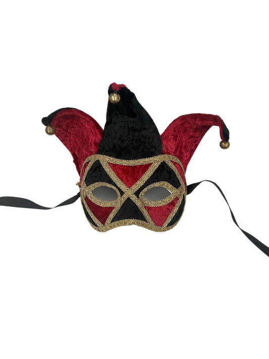 Handcrafted mask made from fabric, leather, and embroidery, reflecting artistry, culture, and ceremonial significance; versatile for display or wear during festivities, available to support Allard Audiology.