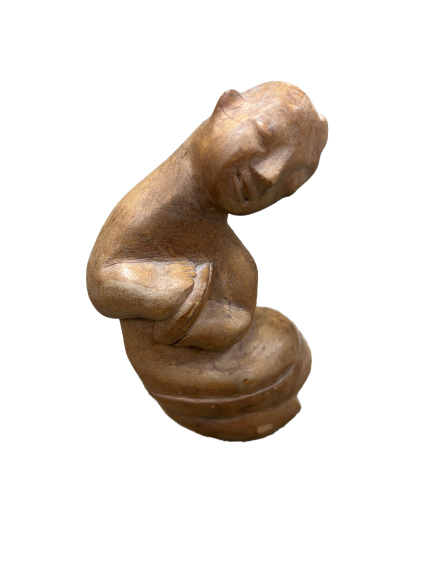 Gold sculpture of a figure with a tilted head, radiating curiosity and showcasing the artist's skill in capturing lifelike postures. Available for purchase to support our hearing clinic at Allard Audiology